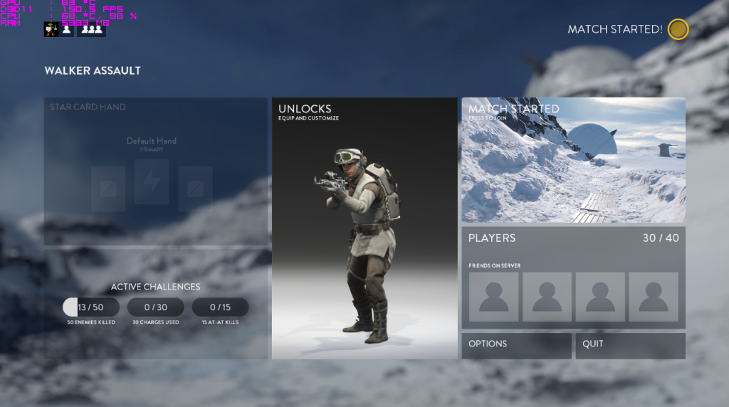 Star Wars Battlefront panel menu